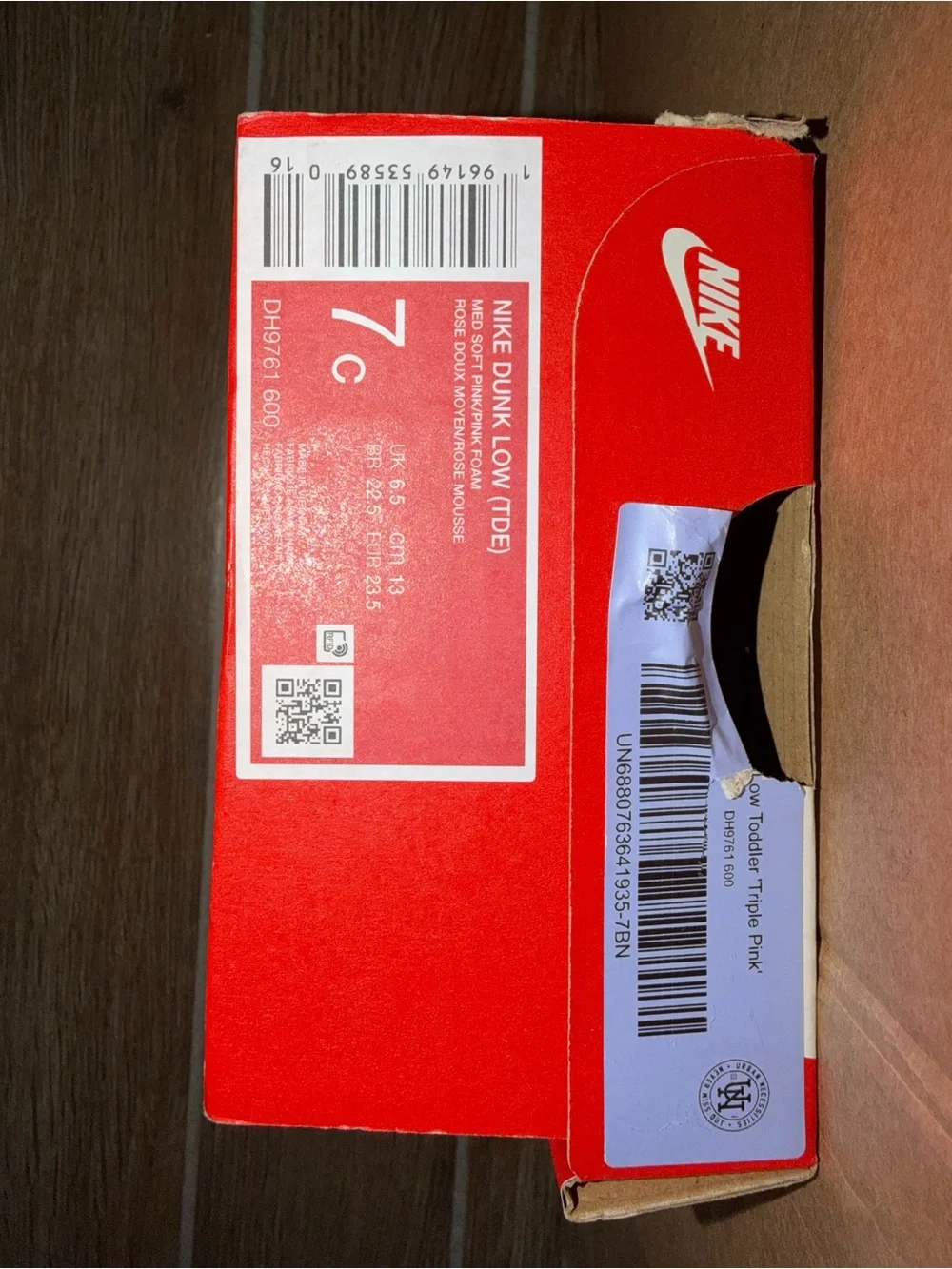 Nike Dunk Low Triple Pink (TD) 7C Brand New